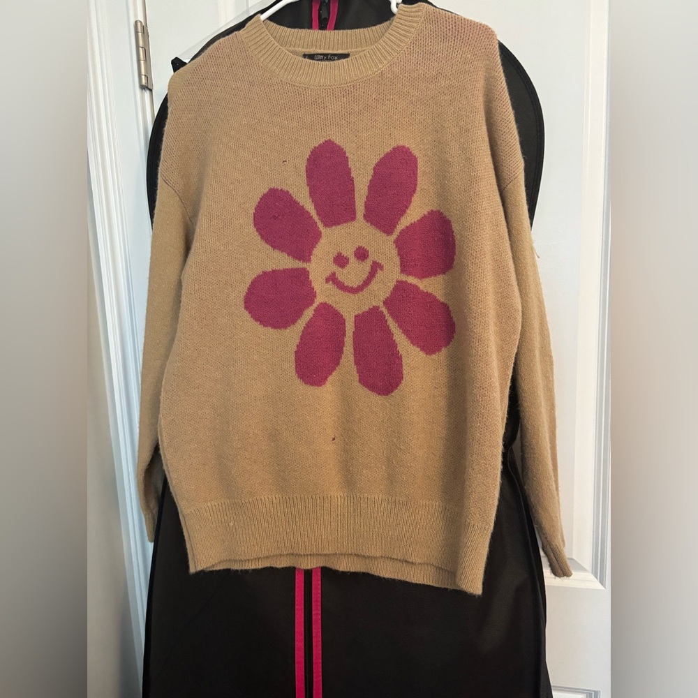 Smiley Flower Tan Sweater